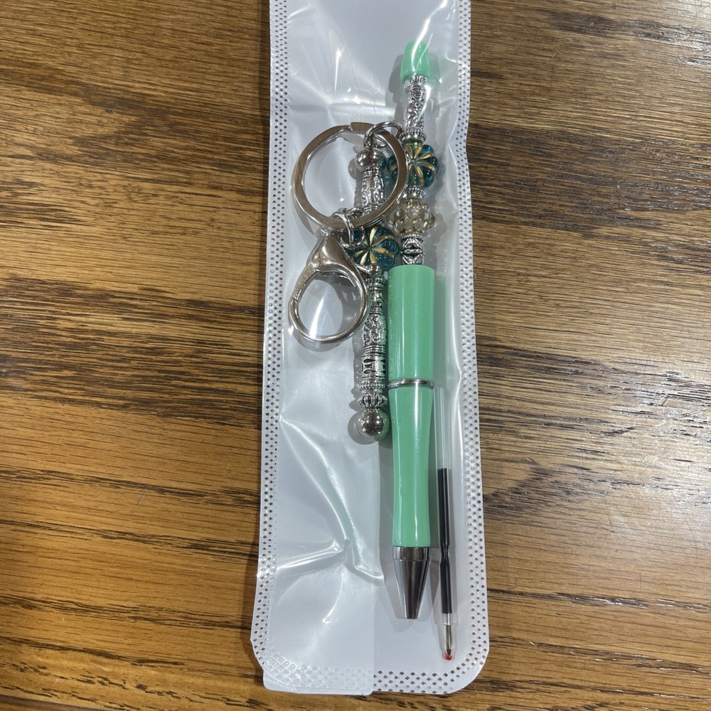 Decorated Multi Color Ink Pen + Refill & Matching Key Chain Beaded‎ Handmade NEW